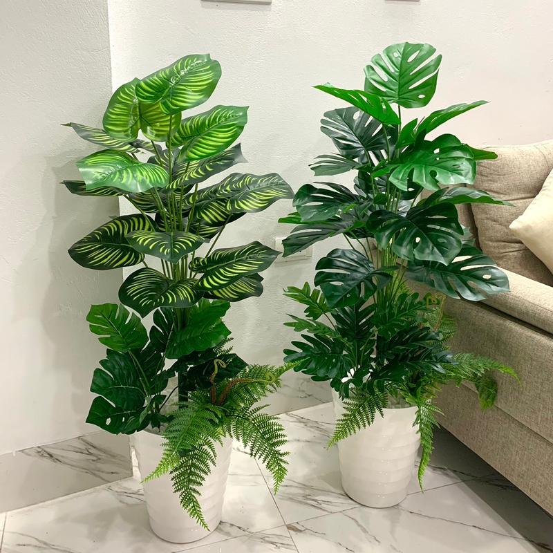 Cây trầu bà, cây lá rùa 1m giả, cây trầu bà kèm tiểu cảnh giả, decor, decor phong