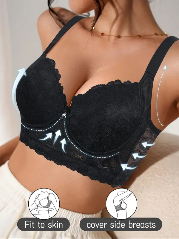Women's Solid Color Lace Bra, Adjustable Strap Push Up Bra, Soft Comfortable Breathable Underwear for Women, Lingerie for All Seasons 5