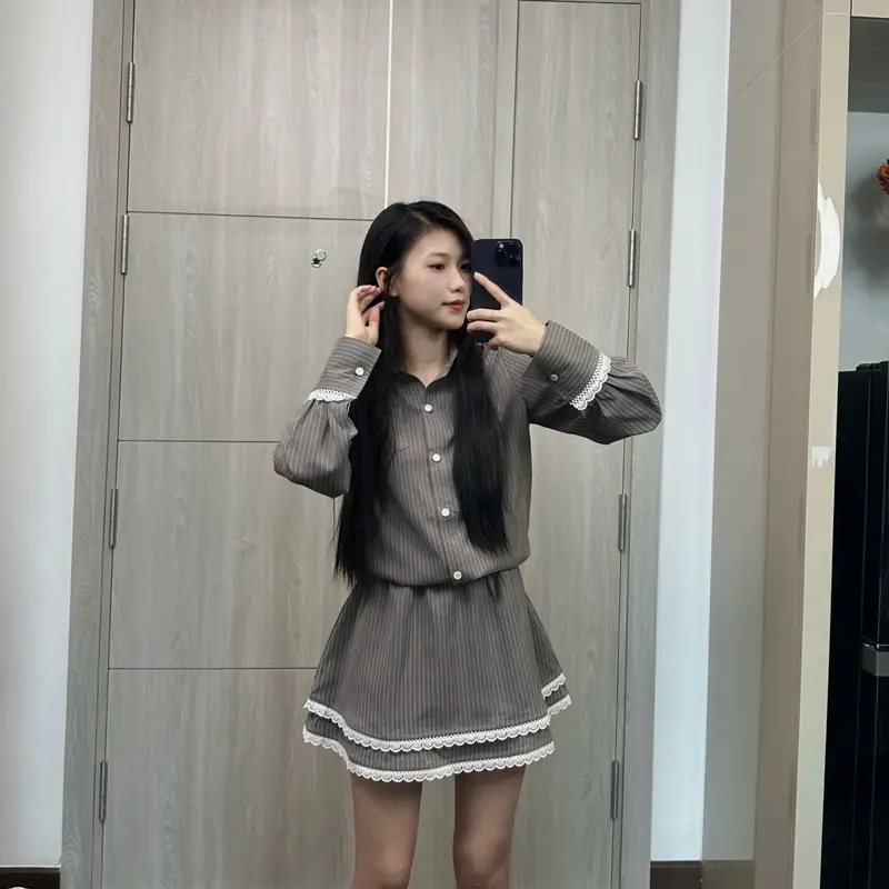 Đồ đôi nam nữ sơ mi dài tay váy nữ liền chân váy có quần bảo hộ thiết kế sang trọng lịch sự phù hợp cho cặp đôi Set couple người yêu hot trend mới 2024(có lẻ) 3