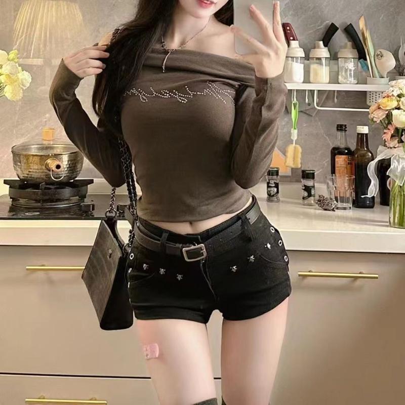  Quần Jean Siêu Ngắn Cạp Thấp Phong Cách Mỹ Quần Hot Y2g Mỏng Vừa Vặn Có Đinh Tán Co Giãn Nâng Hông Quần Short Denim Mới 