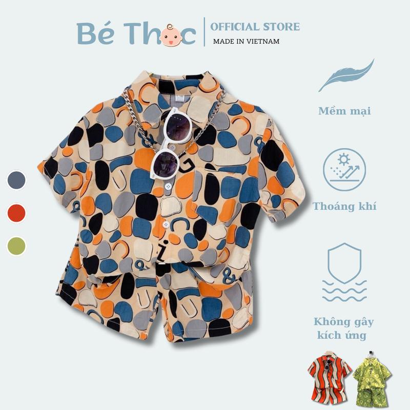 Thời trang trẻ em - Bộ quần áo trẻ em sơ mi cộc tay chất vải nhuyễn in cả cây mặc vào mùa hè ( đại hạ giá ), từ 14 - 33 kg