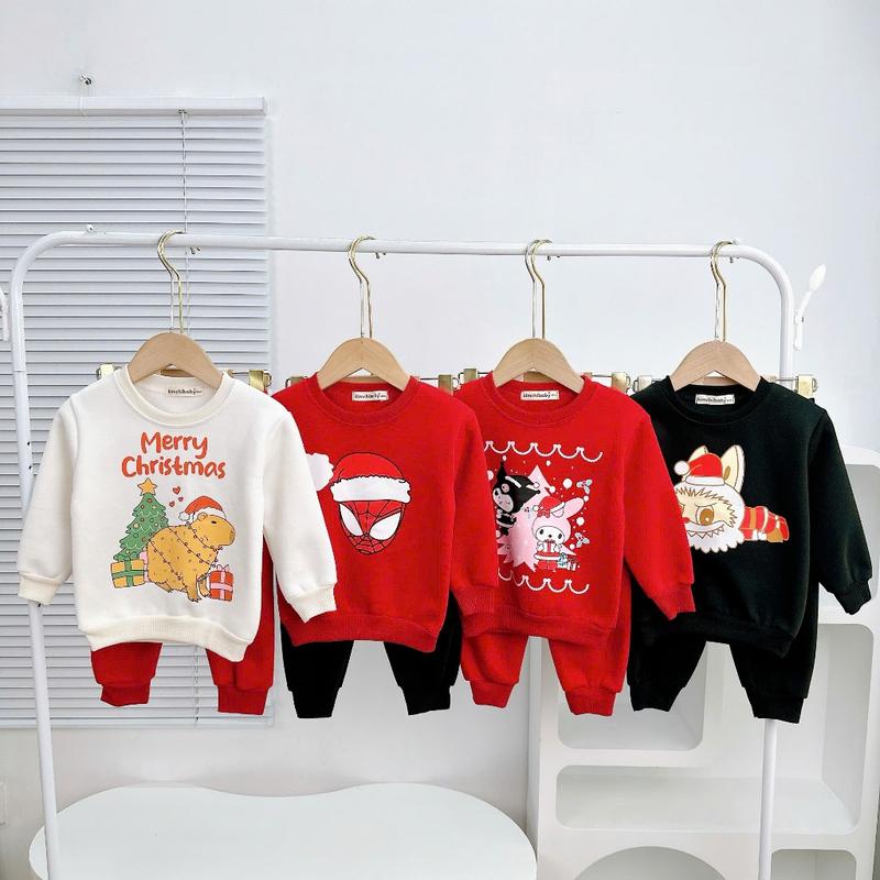 [BÉ 10-25KG] Bộ Nỉ Bông Cho Bé Gái, Bé Trai KIMCHIBABY Hoạ Tiết Giáng Sinh In LABUBU, Bộ Dài Tay Cho Bé Mặc Noel KD425