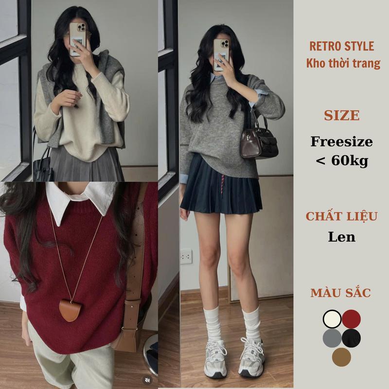  Áo len mùa đông nữ cổ tròn form rộng trơn bazic hàng QUẢNG CHÂU 6619 Nữ Women 