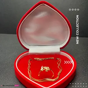 Kotak Perhiasan Kalung dan Cincin Love Bludru Gift - Merah