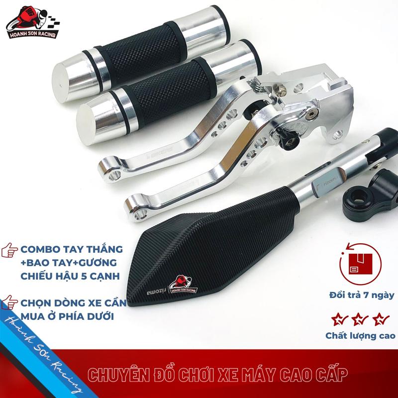 Full combo 5 món đồ chơi xe máy nhập khẩu giá rẻ gắn các dòng xe EXCITER/ WINNER/ SONIC/ MSX/ AB/ VARIO/ VISION/ NOUVO/ NVX/ WAVE/ SIRIUS/ MIO/ LUVIAS/ AIRBLADE/AXELO/DYLAN/ FULED gồm cặp tay thắng- cặp bao tay-gương 5 cạnh trái- Phụ Tùng Phụ Kiện 2