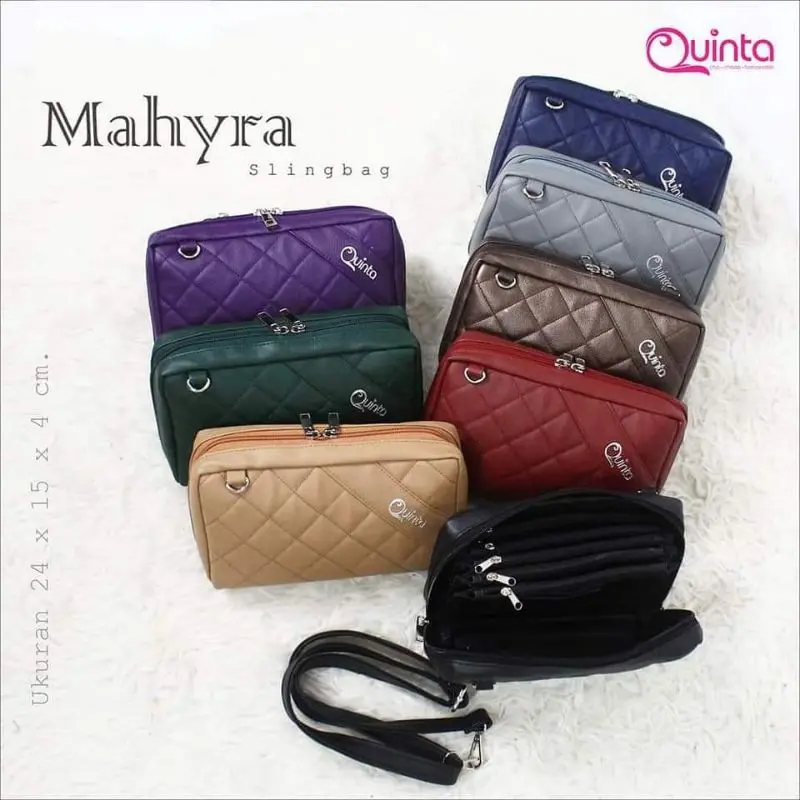 TAS SELEMPANG WANITA QUINTA MAHYRA SLINGBAG UK. 24X15X4 CM  Dengan Quilting Bahan 3 Lapis, Tas Pengatur Keuangan Anda Hitam 1