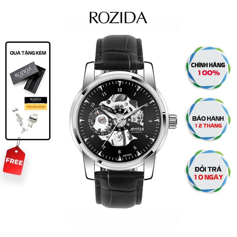 Đồng Hồ Nam Chính Hãng Automatic AIYISHI DH08 Máy Cơ Lộ Tim, Dây Da Vân Cá Sấu, Chống Nước, Khóa Kép Cao Cấp