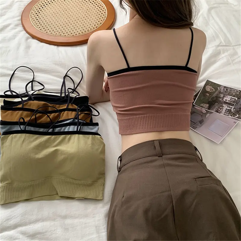 Áo Yếm Thiết Kế Cổ Vuông Tinh Tế, Dây Đeo Đơn Lưng Đẹp, Áo Ống Không Có Vòng Thép, Thích Hợp Cho Học Sinh, Đồ Lót Kiểu Vest, Cho Thời Kỳ Phát Triển 1