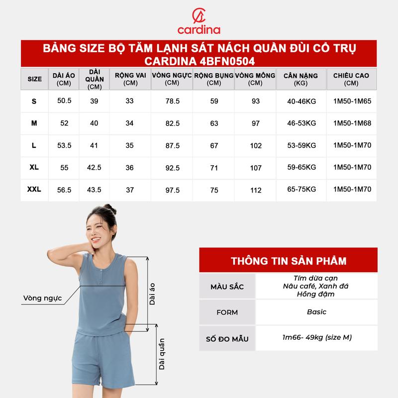 Product Introduction of Đồ bộ sát nách mặc nhà nữ CARDINA chất liệu tăm lạnh cao cấp co dãn thoải mái phom dáng trẻ trung năng động Y25 5BFN05 15