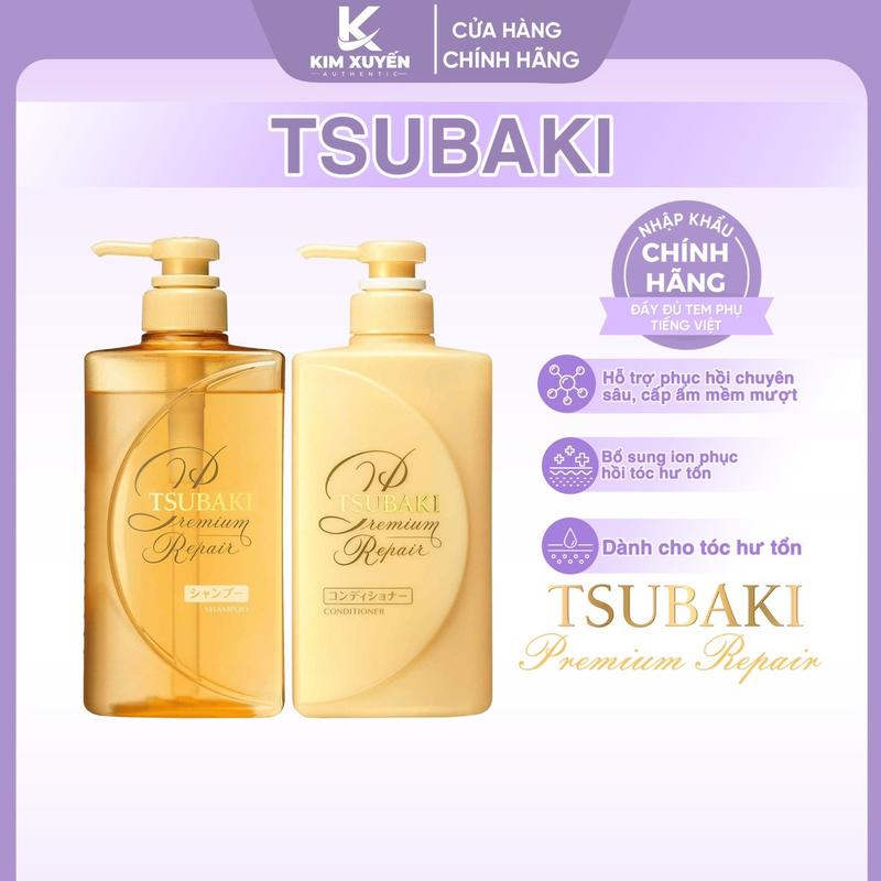 Dầu Gội - Xả Phục Hồi Ngăn Rụng Tóc Premium Repair Tsubaki 490ml Chai - Màu Vàng Women
