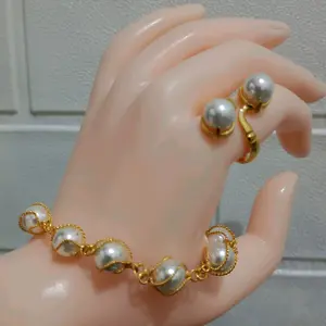 Set gelang kurung & cincin shell silver lapis emas Perhiasan Amber