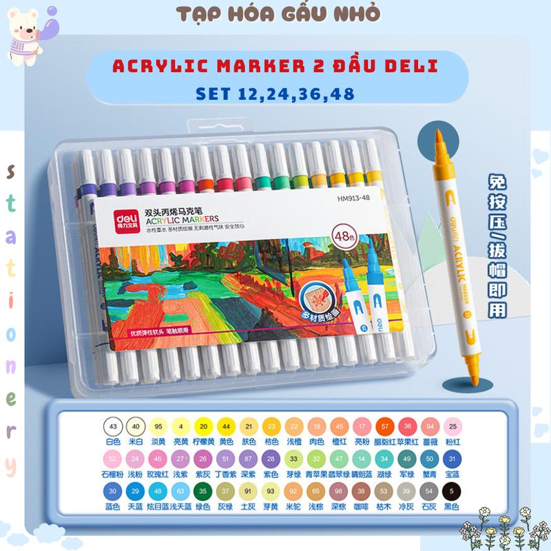 Bộ màu vẽ Acrylic Marker DELI 2 Đầu vẽ trên mọi chất liệu chính hãng [taphoagaunho]