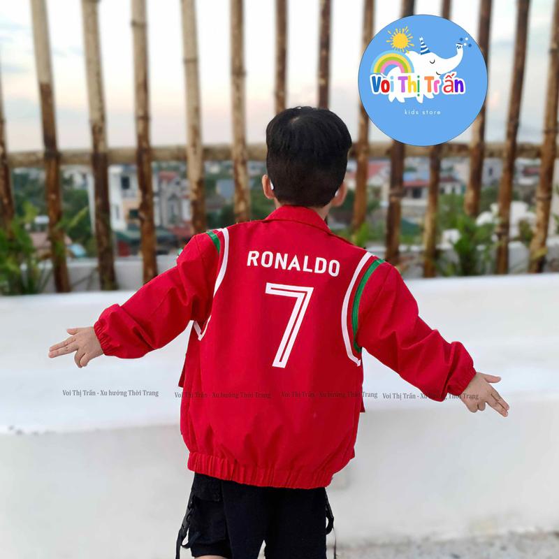 17kg-45kg Áo Khoác Gió Cho Bé Trai - Áo gió 2 lớp Nhẹ - Áo gió phong cách thể thao cầu thủ CR7