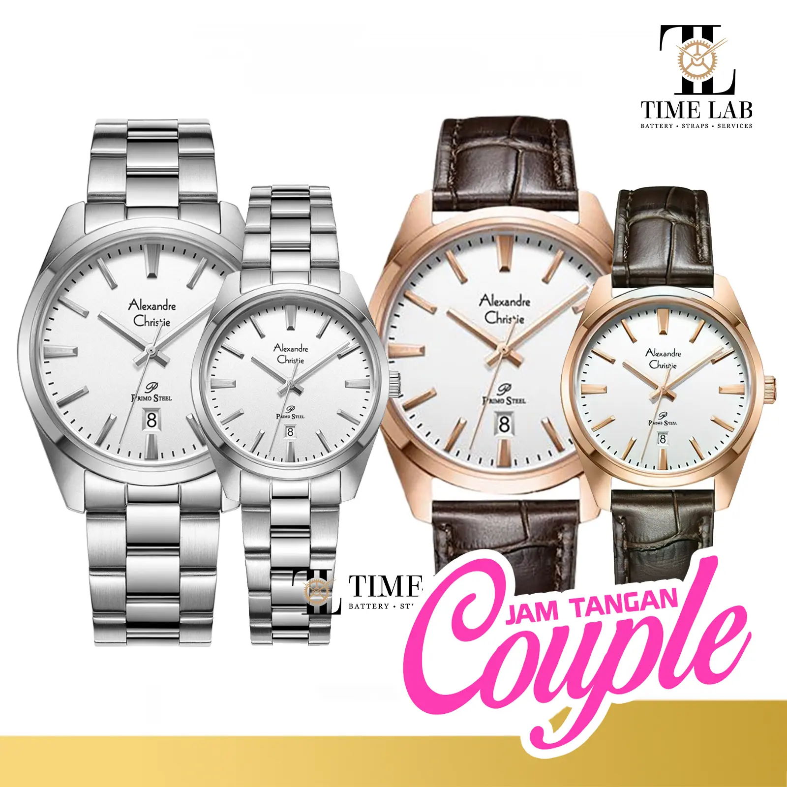 JAM TANGAN COUPLE ALEXANDRE CHRISTIE AC1035 / AC 1035 100% ORIGINAL TIMELAB Quartz Stainless