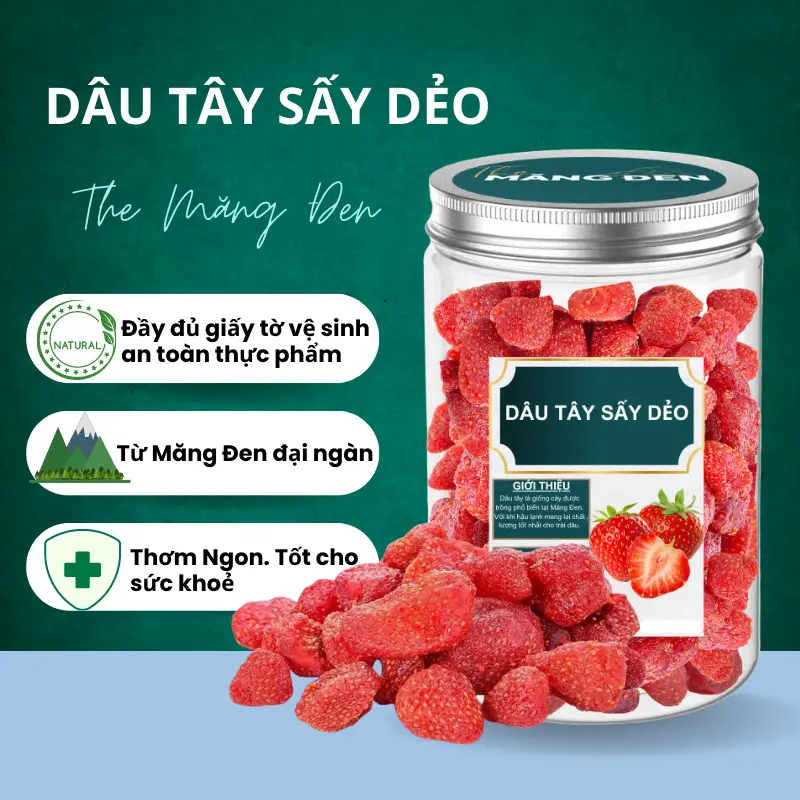 Dâu Tây Sấy Dẻo Không Đường The Măng Đen 200g Đặc Sản Măng Đen Kon Tum