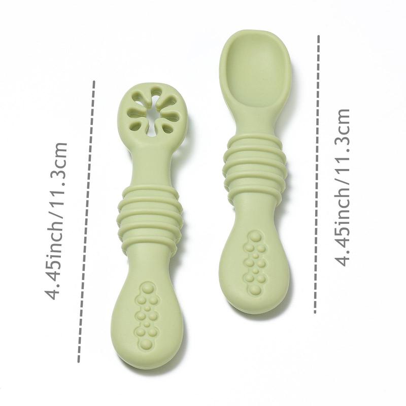 3pcs Mixed Color Silicone Baby Spoon, Self Feeding Spoon, Solid Color Baby Weaning Training Spoon 1