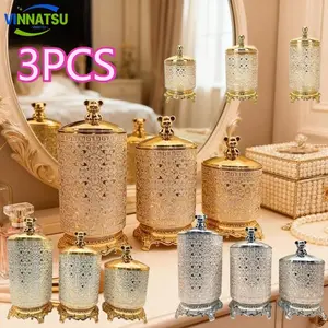 3Pcs/Set Toples Emas Mewah Makanan Serbaguna  Toples Leberan Aesthetic Emas Jar Toples Plastik Penyimpanan Kue Toples Makanan Serbaguna Bahan Premium, Kedap Udara, Cocok Untuk Kue & Kurma