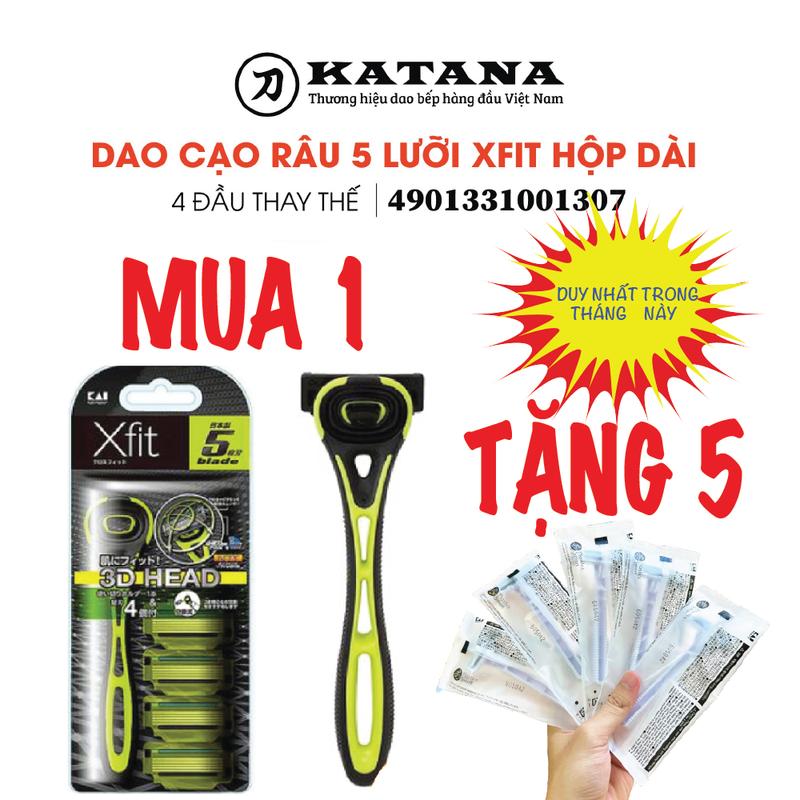 [ MUA 1 TẶNG 5 ] Dao cạo râu 5 lưỡi cao cấp Xfit Nhật Bản kèm 4 đầu thay  (hộp dài)