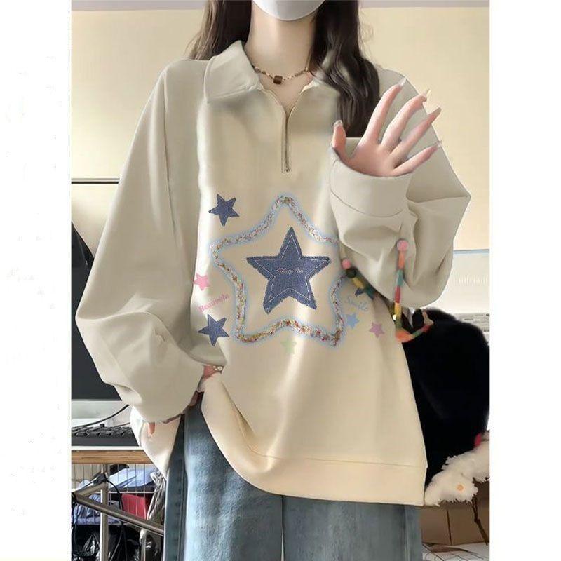 Nửa Dây Kéo Màu Mơ Cho Nữ, Thiết Kế Đẹp Mới, Phong Cách Hàn Quốc, Thường Ngày, Cổ Áo Polo Dày, Áo Thời Trang, Mùa Thu Và Mùa Đông Top Women Hoodie