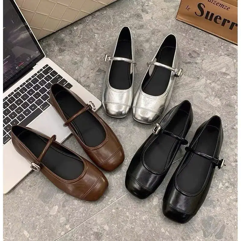 Giày Búp Bê Mũi Vuông Đế Bệt Khoá Trơn 3 Màu Xinh Xắn Shoes