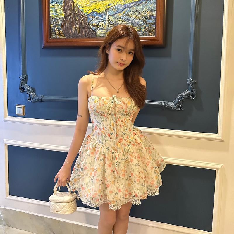 ĐẦM XOÈ 2 DÂY PHỐI REN CHÂN VÁY _   KHÁNH VY   STORE ( 81602)Nữ Voan Women Dress