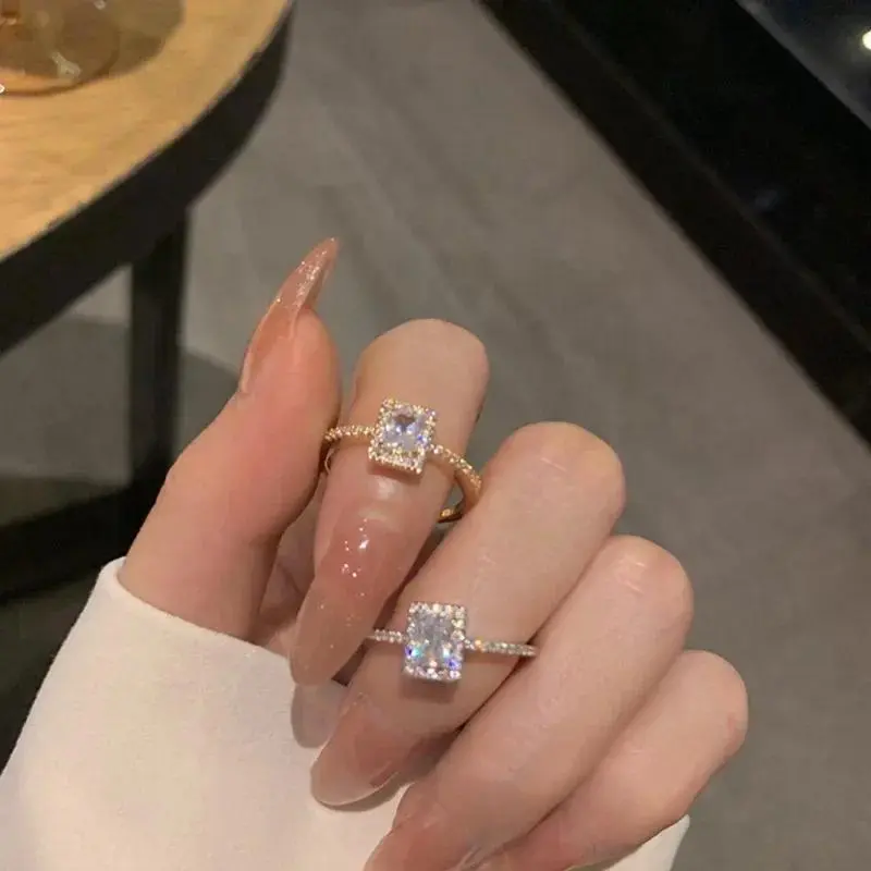 Luxury Classic Wedding Engagement Rings for Women Square Lucky Ring Personality Stainless Steel Rings Charm Jewelry Anillos