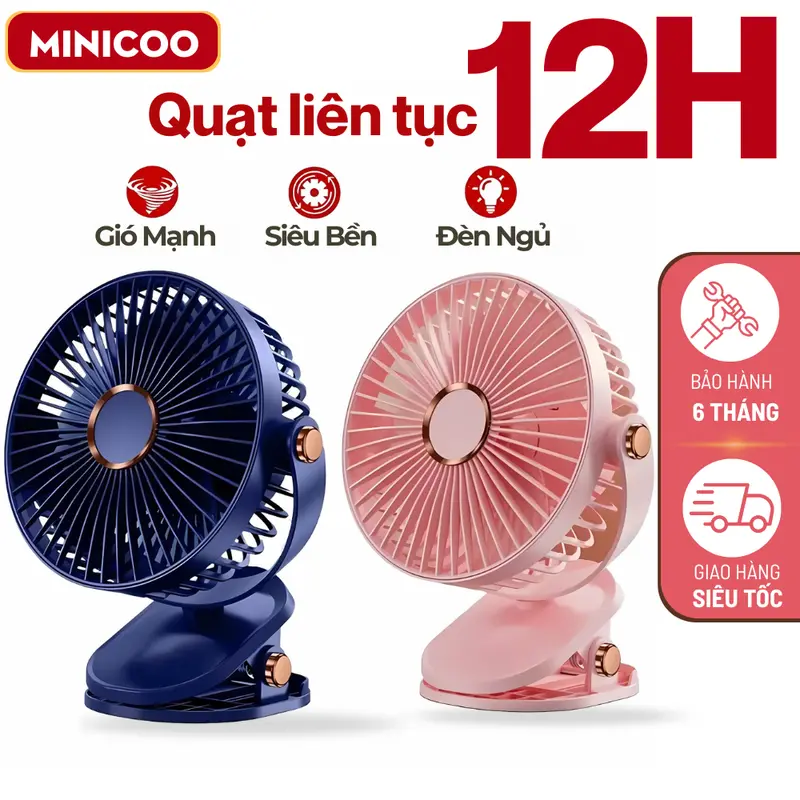 [Bản Nâng Cấp] Quạt Tích Điện F15 Quạt Điện Kẹp Bàn Tích Hợp Đèn Ngủ Xoay 360 Độ Có Kèm Dây Sạc quạt mini Phụ Kiện