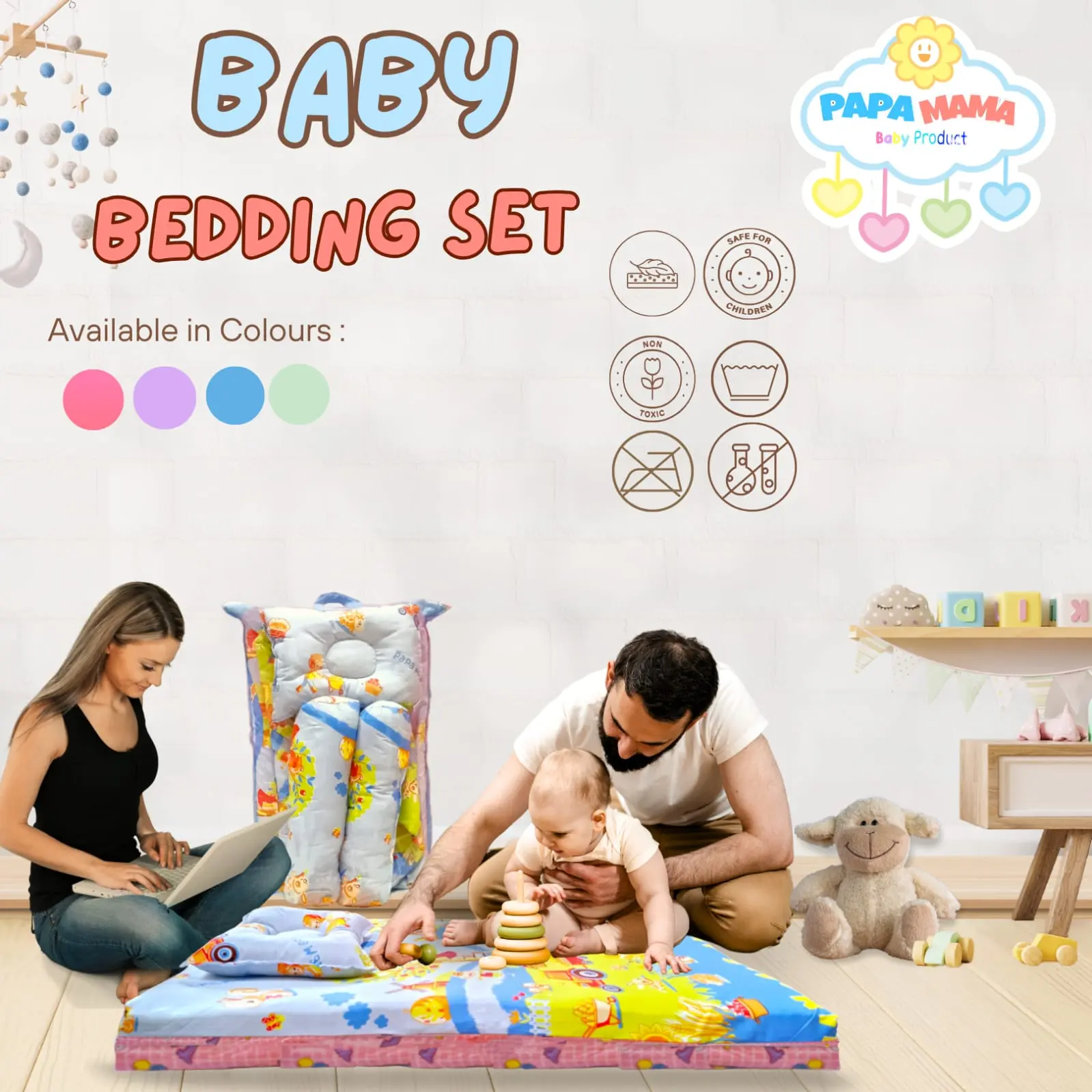 Kasur Bayi Karakter Papamama | 1 Set Perlengkapan Bayi Baru Lahir plus Bantal