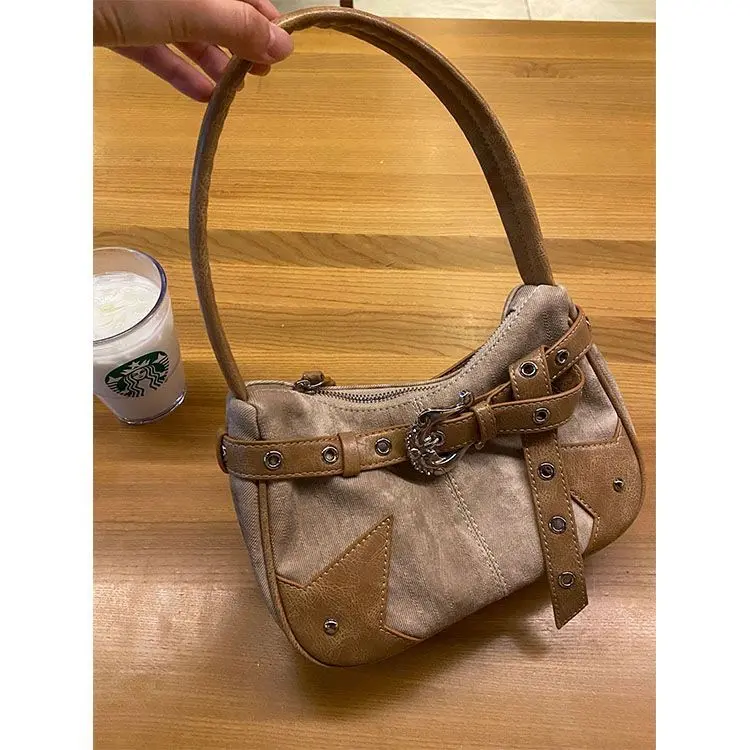 Light Luxury Design Mori Style Underarm Bag 2024 New High-Grade Sentong Qin Handbag Old Waste Soil Style Hot Girl Shoulder Bag