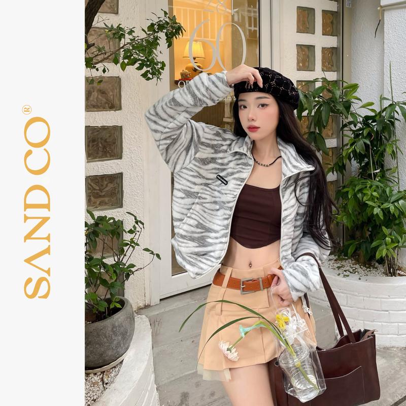  SAND áo khoác nữ form ngắn croptop có khoá kéo hai chiều - SAND CROPTOP FULLZIP 