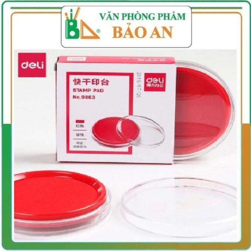 Khay Mực Dấu Tròn DELI - 9863, Hộp Mực Dấu, Lăn Tay, Điểm Chỉ, Đóng Con Dấu Màu Đỏ