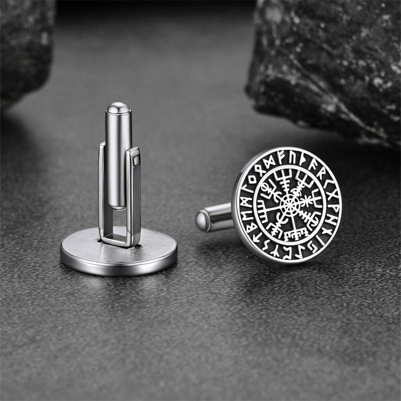 FaithHeart Viking Rune Compass Cufflinks Stainless Steel 3