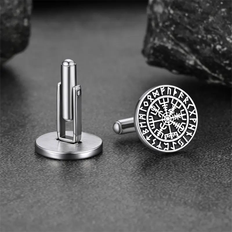 FaithHeart Viking Rune Compass Cufflinks Stainless Steel 3