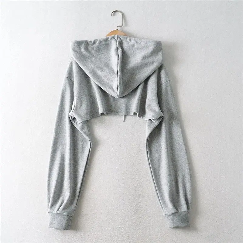 Áo Hoodie, Có Mũ Trùm Đầu, Dành Cho Nữ, Phong Cách Đầu Thu, Hàng Mới Về Năm 2024, Thiết Kế Bất Đối Xứng Cá Tính, Cropped Xén, Áo Dài Tay Siêu Ngắn 1