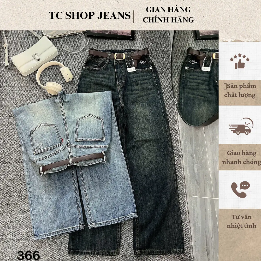 TCSHOPJEAN Quần Suông Nữ Bigsize Thêu Cá Tính  55kg-90kg QC 366