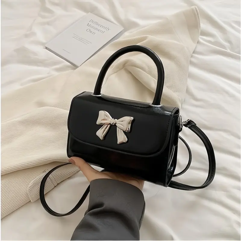 Túi xách nữ cầm tay đeo chéo da trơn Đính Nơ Bạc xinh xắn Bag 3