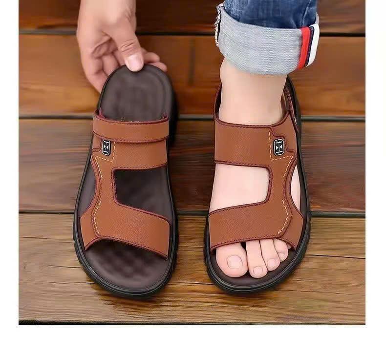 Sandal Quai Chéo Nam giả da Bò và Đen Dép Quai Hậu Phong Cách Lịch Lãm Sang Xịn Bền Đẹp