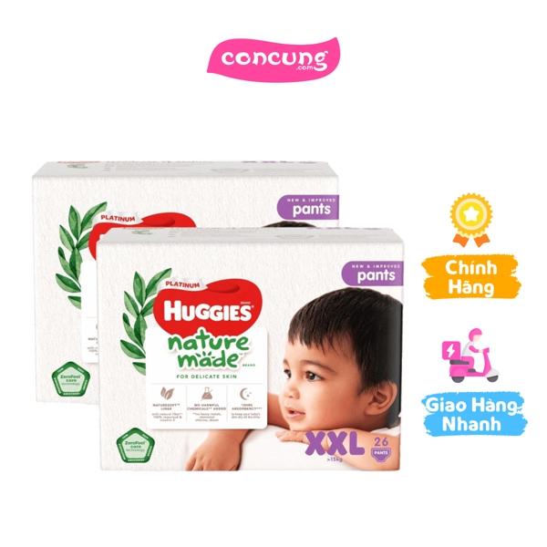  Combo 2 gói Bỉm tã quần Huggies Platinum Nature Made size XXL 26 miếng  trên 15kg  