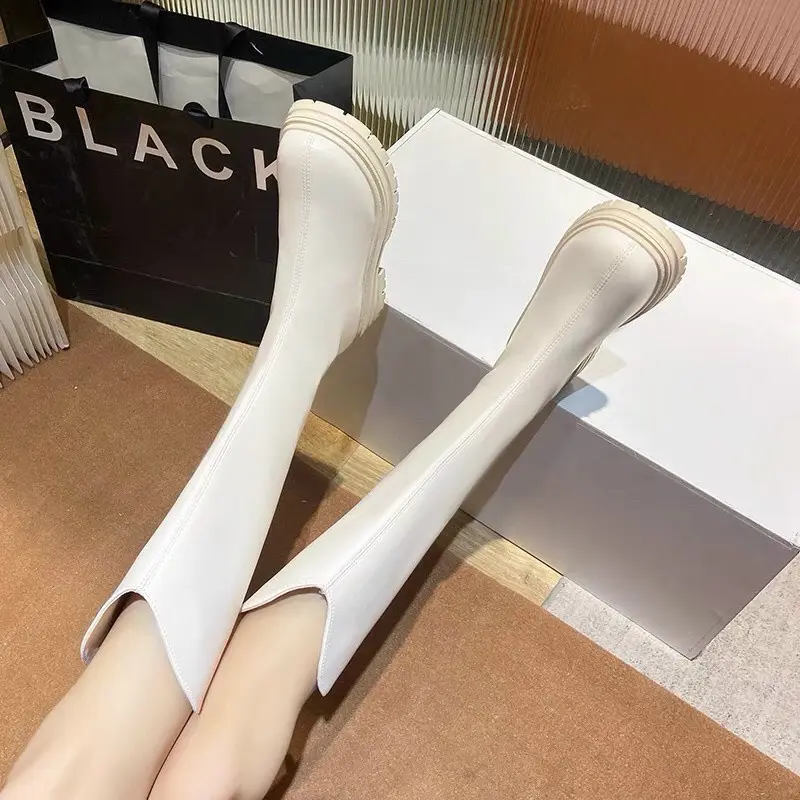 Giày bốt nữ cao tới gối thắt dây có khóa kéo đế răng cưa phong cách hàn quốc 3