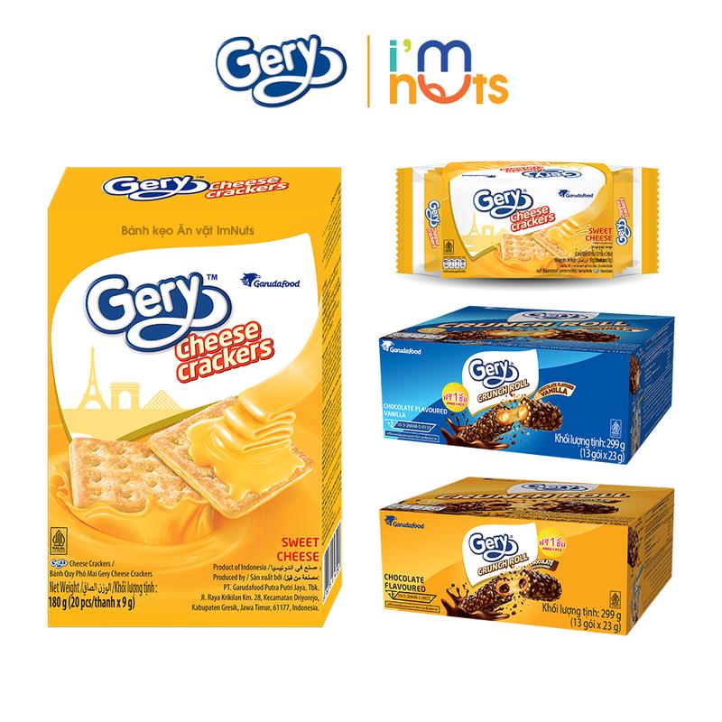 Bánh Quy Phô Mai Gery Cheese Crackers và Bánh Cuộn Gery Crunch Roll Phủ Socola