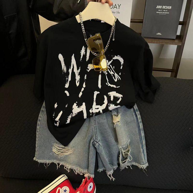 SB24_2 Set Bộ Cho Bé Trai Áo Thun Cotton Và Quần Short Jean Size 15kg Đến 32kg