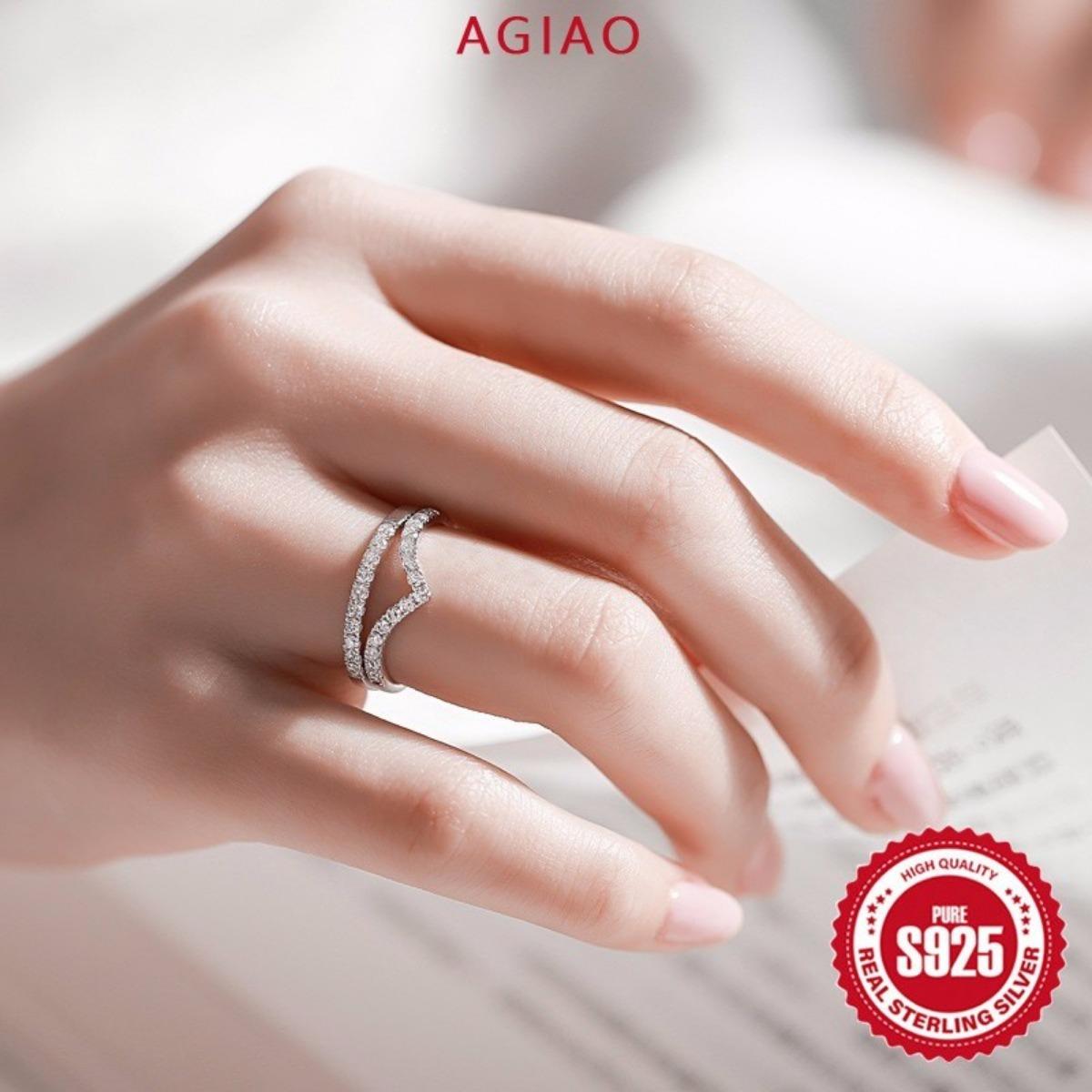 AGIAO Cincin Berlian Berbentuk V Dapat Ditumpuk Dengan Ring Ekor Sederhana Untuk Wanita AGIAO Cincin Berlian Berbentuk V Dapat Ditumpuk Dengan Ring Ekor Sederhana Untuk Wanita