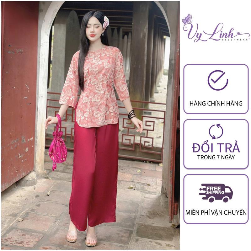 Bộ Đồ Lam Dành Cho Nữ Hoạ Tiết Đơn Giản Chất Liệu Gấm Cao Cấp Mềm Mát Nhẹ 1185 pháp phục