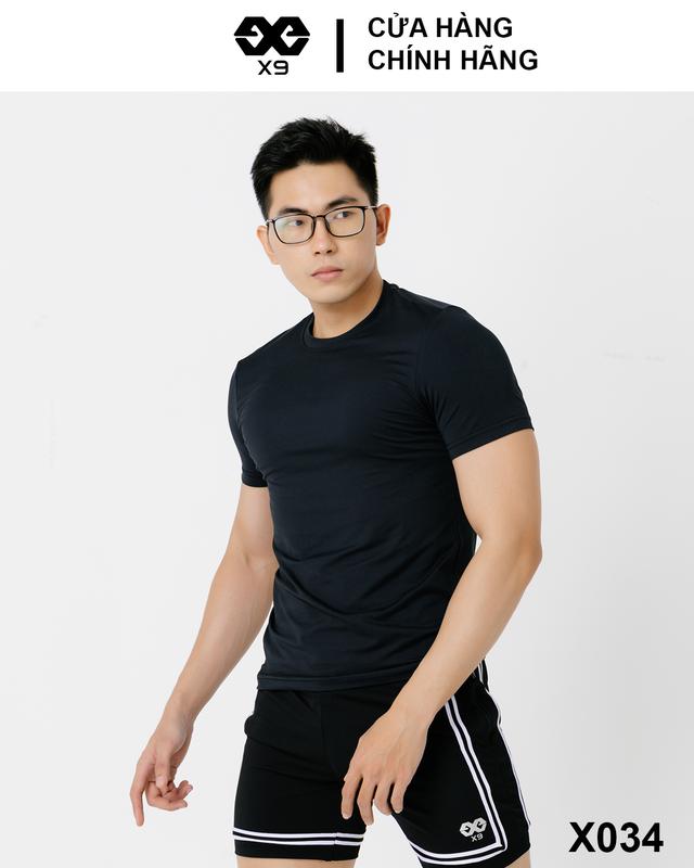 Áo Thun Trơn Nam Cổ Tròn Không Logo Body Tập Gym Thể Thao Chạy Bộ Cotton Thun Lạnh Giữ Nhiệt - X9 Sportswear - X034 Top Tập Thể Dục