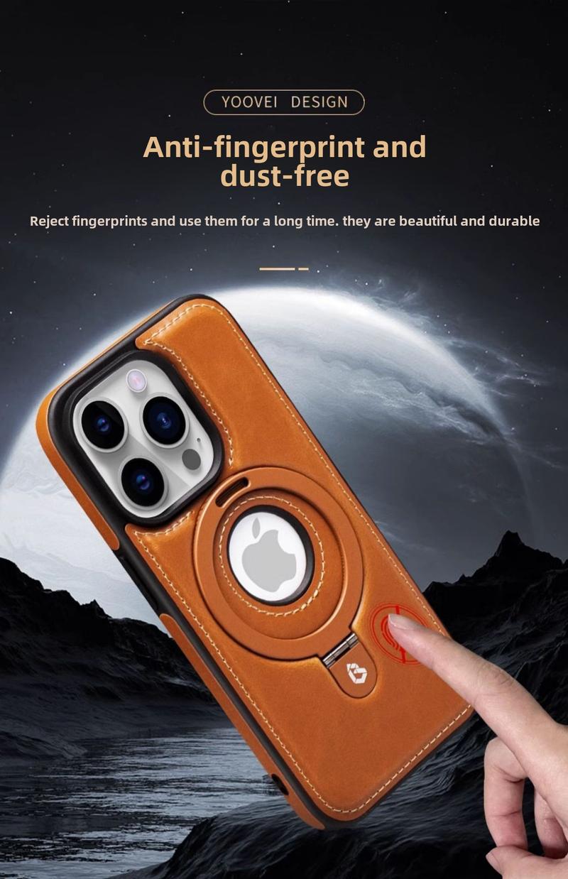 Product Introduction of Magnetic Phone Case, Luxurious Genuine Leather, Suitable for iPhone 12 13 14 15 16 Pro Max and 14 15 16 Plus, Magnetic Safety Protective Case, with P-shaped Fixing Ring, Stand Logo, Cut-out Back Cover 14