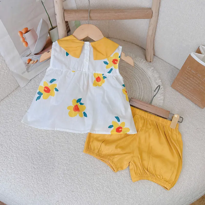 Đồ bộ bé gái nơ vàng Hapykids chất thô hoa mềm mát,bộ quần áo cho bé gái từ 0-6 tuổi (25.B16) 1