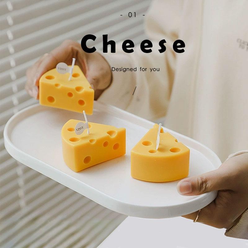 Product Introduction of Handmade Cheese Shaped Scented Candle, 1 Count Creative Modeling Candle, Decorative Ornament for Home Party Wedding, Creative Gift for Friends, Freshener 2