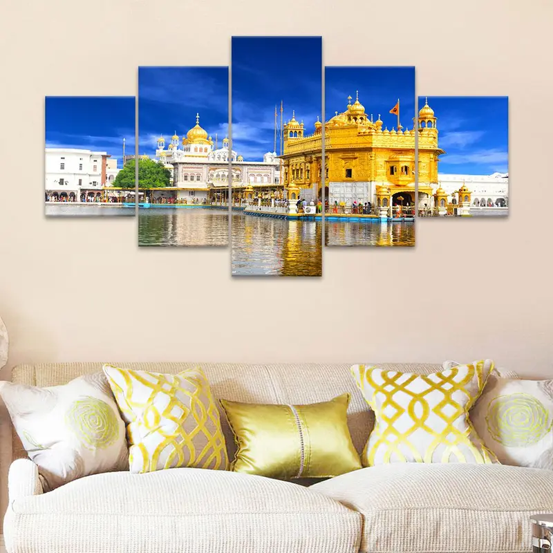 Sikh Temple Architecture Pattern Canvas Unframed Painting, 5 Counts/set Modern Wall Art, Wall Decor for Home Living Room Bedroom Office, Ornaments 7