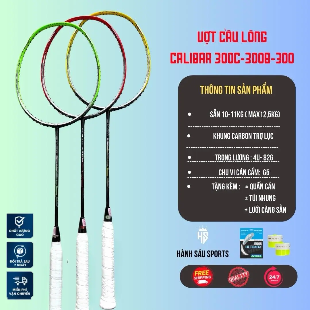 Vợt cầu lông C-Calibar 300C-300B-300 Chính hãng căng max 13,5kg Bảo hành 3 tháng ( tặng cước căng sẵn + 1 bao vợt và 2 cuốn cán ) Sport Cán Vợt Carbon