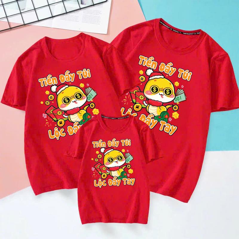 Product Introduction of [ Nhiều Màu ] Áo Gia Đình XUÂN 2025 Dễ Thương - Áo gia đình TẾT 2025 3/4/5/6 người, Áo Nhóm Đủ Size Nam Nữ Từ 6kg - 100Kg- Áo thun Cotton -Áo thun nữ Lịch Women Top Cổ Tròn Quần Ngủ 14